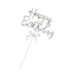 BLOOPIC ケーキトッパー 誕生日 1点セット アニバーサリー 記念日 ケーキピック ケーキ飾り 挿入カード デコレーション ハッピーバースデー 豪華 装飾用品 3D立体 Happy Birthday お祝い 結婚恋愛 創立 周年記念日 シルバー 1