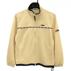【超美品】フィラ ジャケットブルゾン ライトイエロー×ネイビー 胸元ライン ロゴ刺しゅう レディース M ゴルフウェア FILA GOLF