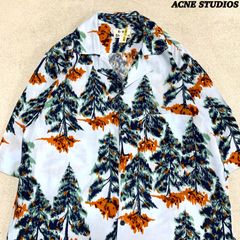 Acne Studios Simon Pine Flu Vacation Shirts クリーニング済 ハワイアンシャツ アロハシャツ オープンカラー 開襟 総柄 ボタニカル柄 松 ショートスリーブ 半袖 48サイズ サックスブルー 青系 アクネストゥディオズ