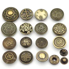 ハンドメイド バッグ飾り用ボタン 手芸 DIY ヴィンテージ装飾バックル バッグ 財布 手工芸品 レザークラフト アンティーク アパレルと荷物のアクセサリー 飾りバネホック 15個セット ボタン (打具なし) コンチョ sempiternoのサムネイル
