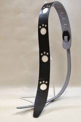 国内生産 ハンドメイド 本革ギターストラップ(Genuine Leather Guitar Strap)　ブラック　足あと加工（白）