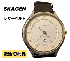 ★ SKAGEN レザーベルト　ブラック　メンズ腕時計