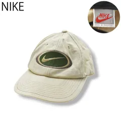 90s ヴィンテージ 銀タグ ナイキ NIKE スウッシュ ロゴ 刺繍 6パネル コットン キャップ スナップバック ベージュ x グリーン ストリート スポーツ カジュアル 小物 帽子 雑貨 メンズ