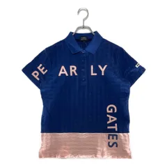 中古 レディース パーリーゲイツ PEARLY GATES 半袖ポロシャツ 2(L) ブルー×ピンク 千鳥格子柄 バイカラー