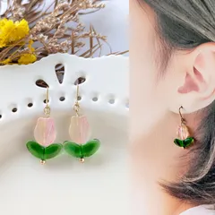 🌷【匿名配送】【ピアス or イヤリング 変更可】【 チューリップ ピンクイエローMIX ピアス・イヤリング】2点目より割引 ハンドメイドピアス ハンドメイドイヤリング アレルギー対応  揺れる