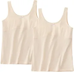 FARFADET 胸二重 タンクトップ ガールズ ジュニア インナー 肌着 下着 女の子 女児 子供 透けにくい カップなし 長丈 同色 2枚組 キッズ 用 タンクトツプ インナーシャツ(ベージュ,  2XL)