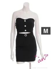 Mブラック [AOC3960-B-2508]　AOC-3960 【an /アン】 ベア/ ビジューボタン/ ウエストカット/ ベルトデザイン/ タイト/ ミニドレス/ キャバドレス