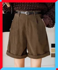 新品 コーデュロイショートパンツ レディース ハイウエスト ベーシック 短パン 黒 脚長見せ 半ズボン ワイドパンツ 細見え 【送料無料】