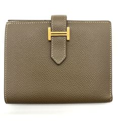 エルメス ベアン コンパクト エトゥープ ゴールド金具 Ｙ刻印 HERMES  ABランク 中古
