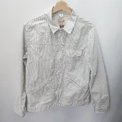 ◇ SHIPS ストライプ柄 長袖 シャツ サイズＭ ライトグレー ホワイト メンズ E  【1406180084790】