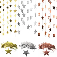 3個セット ガーランド星形飾り 両面 キラキラ ペーパー 星 ドット紙 星月の装飾 部屋の装飾 ペーパーガーランド キラキラ 誕生日 パーティー イベント 店舗 飾り付け 幼稚園 結婚式 撮影 写真 道具 背景 飾り 付け デコレーション ゴールド シルバー