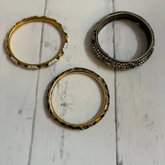 ヴィンテージ クロワゾネ ビジュー バングル ブレスレット 3本セット★花 蝶々 バタフライ