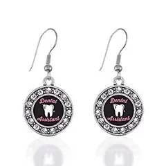 Dental Assistant円チャームイヤリングFrenchフッククリアクリスタルラインストーン