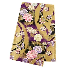 【中古】 袋帯 振袖用 リサイクル 正絹 紫 黒 金 牡丹 梅 桜 サクラ 蝶 蝶々 水 流水 川 唐織 金糸 銀糸 リサイクル 中古 かっ No.6-1604