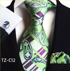 ネクタイ　ポケットチーフ　カフスボタン　格安　3点セット　結婚式 パーティー イベント 卒業式 入学式 入社式　ペイズリー柄　ストライプ柄　格子柄　ライトグリーン色　ネイビー色　紺色　パープル色　シルバー色　メンズネクタイ　チーフ　カフス　3点　セット