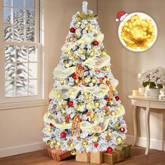 自動展開式 オーナメントセット クリスマスツリー 北欧風 白 yazi 高濃密度 tree クリスマス飾り付き Christmas クリスマスボール・リボン・造花付き 15m-LED電飾付き 豪華800枝数 屋内・屋外用クリスマスグッズ 雪化粧 店舗装飾 クリ