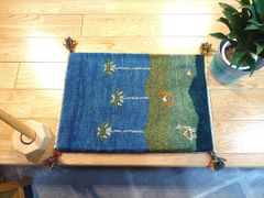 ペルシャ　ギャッベ　玄関マット小　60x42.5cm　風景　ラクダ　ヤシの実　NN19992