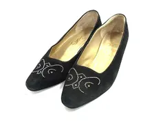 YVESSAINTLAURENT イヴサンローラン スエード ビジュー ヒール パンプス 表記サイズ 34 1/2 (約21.5cm) 靴 ブラック系 DK4811