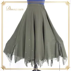 【美品 社交ダンス衣装】スカート パーティー レッスン DanceFashionPier カーキ グリーン 緑 シンプル 無地 Mサイズ スカート 総丈 約76cm ウエスト 約30cm ファスナー仕様 伸縮性 カーキグリーン 落ち着き デザイン