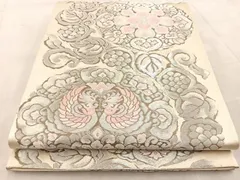 5k1892 袋帯　絹　正倉院文様　華文　唐織　銀色　白　紫　花柄　和装　着物 5k1515 袋帯絹唐織正倉院文様華文白銀色紫ピンク花柄和装