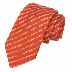 HERMES　エルメス　ネクタイ　シェーヌダンクル　チェーン　オレンジ　SOIE LOURDE 7CM JETEZ L'ANCRE　未使用　aq11482