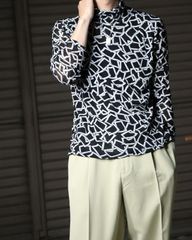 monotone atomic art turtleneck sheer top モノトーン アトミック柄 アート タートルネック シアー 長袖 トップス