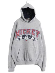 【お得なクーポン配布中!】 90s USA製 ミッキー プリント スウェット フード パーカー メンズ レディース M / オールド ディズニー オフィシャル トレーナー 裏起毛 灰