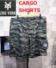 90'S USA製 ZOO YORK タイガーストライプ カーゴショーツ L ズーヨーク 迷彩 カモフラ BDUショーツ ハーフパンツ スケートボード 米国製 ZOOYORK