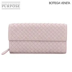 新品同様 ボッテガ ヴェネタ BOTTEGA VENETA イントレチャート 二つ折り 長財布 レザー ライトピンク Long Wallet 90283015