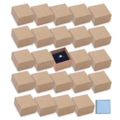 【在庫処分】(ブラウン) 茶 クラフト紙 無地 箱 ラッピング 収納 ジュエリー アクセサリー リング 1枚付き クリーニングクロス 24個セット 5×5×3cm 正方形 ボックス ギフト 指輪 (アウプル)