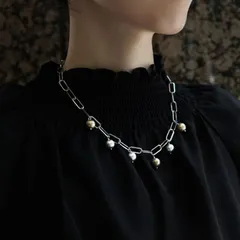 サージカルステンレス★シャンパン＆グレイのマンテル45cmネックレス　～Ritva