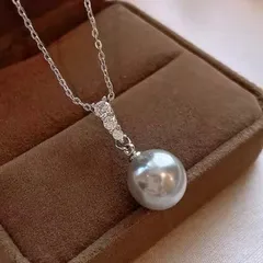 一粒パール・ダイヤネックレス　シルバー　ブラック　韓国　黒　結婚式　真珠　グレー