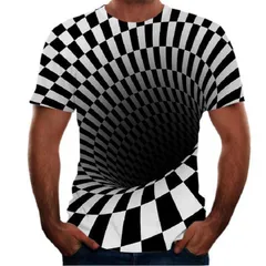 3D 半袖Tシャツ おもしろ プリント トリックアート メンズ 渦 オプティカルイリュージョン メンズTシャツ クルーネック カジュアル 半袖 夏