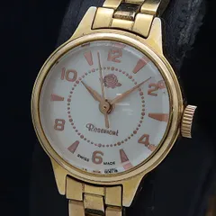 稼働 美品 ROSEMONT 腕時計 ストーンベゼル トノー ピンク