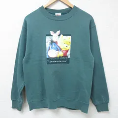 S/古着 長袖 スウェット メンズ 90s ディズニー DISNEY くまのプーさん ピグレット クルーネック 緑 グリーン 24nov21 中古 スエット トレ