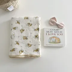 新品 おくるみ ガーゼケット ベビー布団 韓国  イエロー 花柄