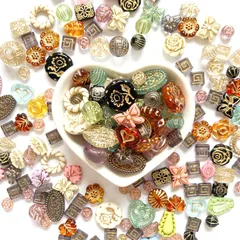 【在庫セール】初心者向け 材料 ハンドメイド ブレスレット 手芸 ゴム紐付き（ミックス） レトロ アクセサリー アクリルビーズ 透かしビーズ パーツ デコビーズ 80個 ミックス アンティーク ビーズ Harovo