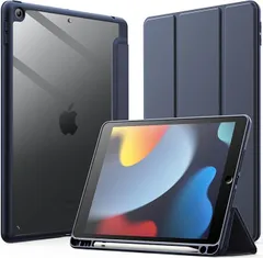 【在庫処分】JEDirect iPad 10.2インチ ケース（第9/8/7世代、2021/2020/2019モデル用） Pencil収納可能 透明バックカバー 薄型 スタンド 衝撃吸収 タブレットカバー オートウェイク/スリープ機能 (ディープネイビ