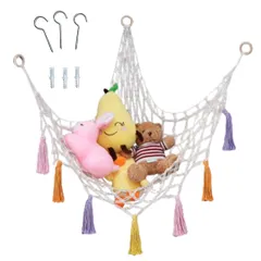 YOSHICA 壁掛けぬいぐるみハンモック おもちゃ収納 大容量 インテリア タッセル付き 室内装飾 【国内検品済】 