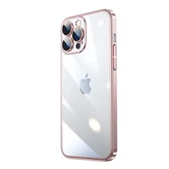 Eisuiyi iPhone 15Pro クリアケース メッキ ハードケース 指紋防止 汚れにくい スリム ワンピースカメラ保護 アイフォン15Pro カバー 6.1インチ 耐衝撃 ピンク