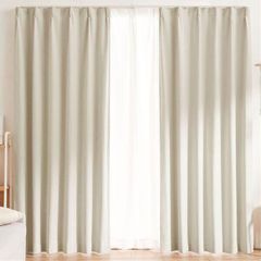 Color:杢アイボリー_Size:丈185 cm x 幅100 cm (4枚組) ベルーナ(BELLUNA) カーテン 4枚セット 遮光 100% 防音 断熱 保温 遮光カーテン 4枚セット おしゃれ 幅100 タッセル付 カーテン2枚 レース2枚 2枚組