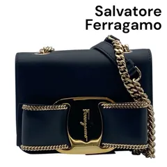 ほぼ未使用 サルヴァトーレ フェラガモ Ferragamo チェーンショルダーバッグ ヴァラリボン 黒 レディース 5D927
