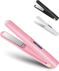 ヘアアイロン コードレス 2WAY カール/ストレートスヘアアイロン 18 mm プロ仕様200℃ TYPE-C充電 3500mAh大容量 160℃～200℃ 3段階温度調整 自動電源OFF 誤起動防止ロック ミニ 小型 持ち運び便利 男女兼用(ピンク)