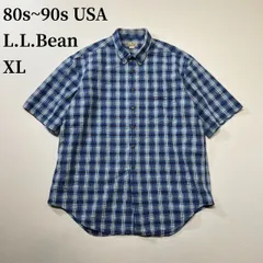 80s~90s USA L.L.Bean　シアサッカー　BD　チェック　半袖シャツ　エルエルビーン　XL 古着