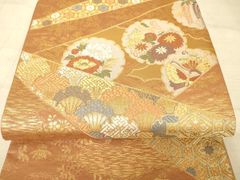平和屋着物◎六通柄袋帯 変わり間道 引箔 正絹 逸品 AAAZ6242cs