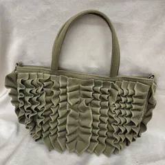 フェルト ギャザー フリル トートバッグ　カーキ　バッグ