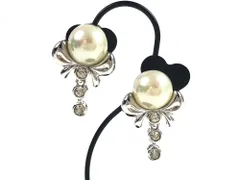 ニナリッチ　NINA RICCI　リボン　ラインストーン　フェイクパール　スイング　イヤリング　シルバーカラー　送料無料
