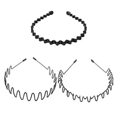 3本タイプ-黒 DFsucces カチューシャ 3本セット 防錆メッキ加工 メンズ おしゃれ ヘアバンド 波型髪飾り 前髪クリップ 痛くない 固定 滑り止め 運動用 洗顔用 作業用 3本タイプ-黒