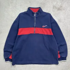 90年代 NIKE ナイキ スモールスウォッシュロゴ刺繍 ハーフジップ スウェットシャツ メンズXL相当 