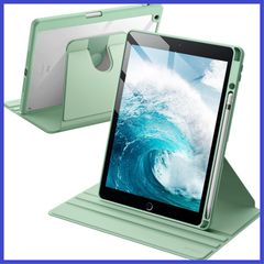JEDirect 回転ケース iPad 9/8/7 (10.2インチ、2021/2020/2019モデル、第9/8/7世代用) Pencilホルダー付き 360°保護 スタンドカバー クリアバック 自動ウェイク/スリープ (抹茶グリーン)
